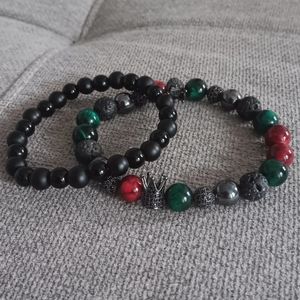 2pc Men's Handmade Beaded Stretch Bracelets